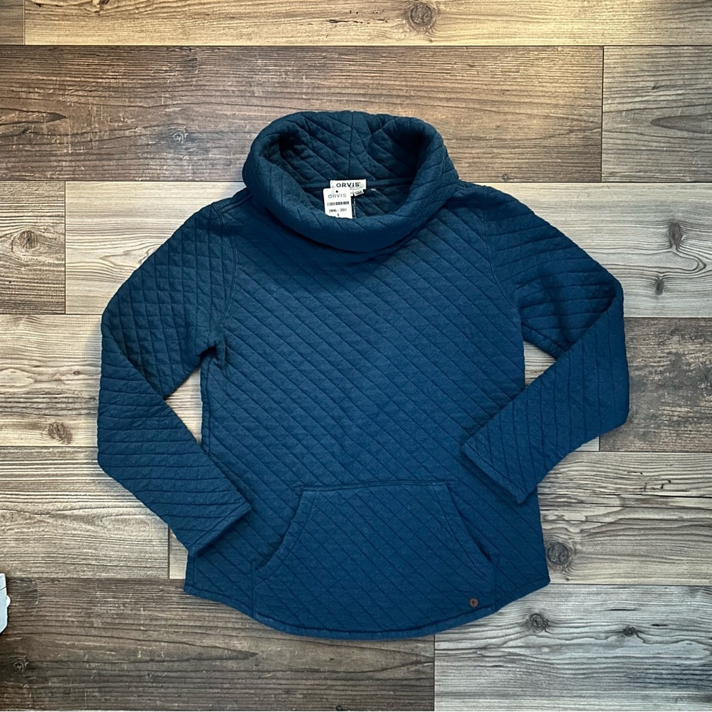 Quilted Cowl Neck Sweater - Blue